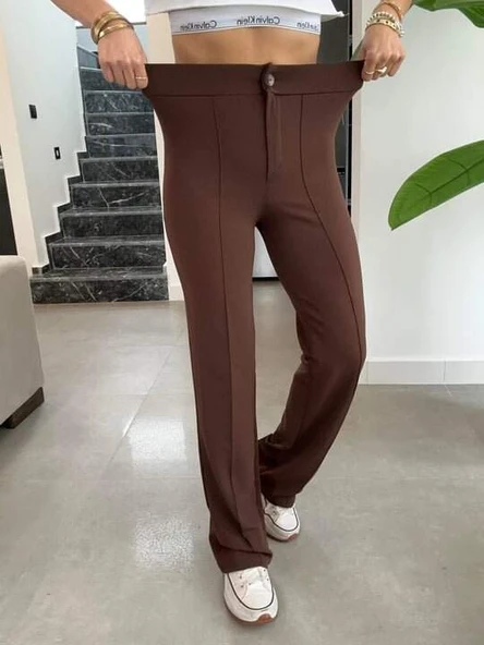 Kadın Yüksek Bel Full Likralı Krep Kumaş Pantolon - 6