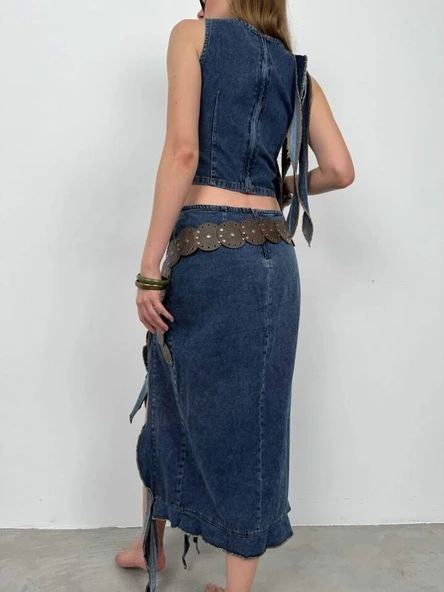 Fırfır Detay Denim Bluz - 3