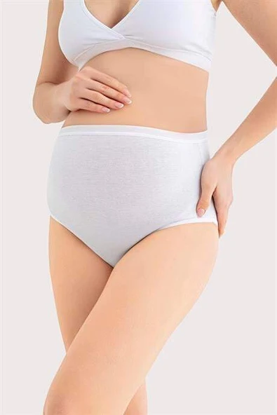 %100 Pamuklu Yumuşak Dokulu Esnek (DİKİŞSİZ) Hamile Külodu Beyaz Siyah Ten 3'lü Set - 6