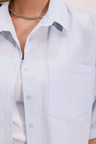 20213 Oversize Kısa Kol Basic Gömlek - Bebe Mavi - 3