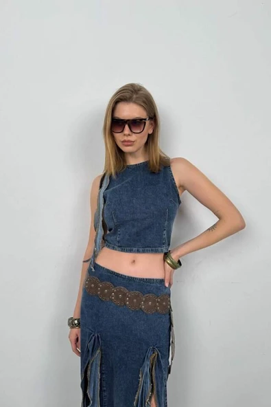 Fırfır Detay Denim Bluz - 2