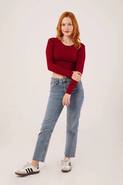 Ters Dikişli Basic Bordo Body Bluz - 2
