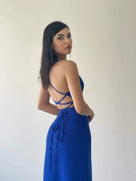 Kaitlyn Sırt Dekolteli V Yaka Yırtmaçlı Elbise - 3