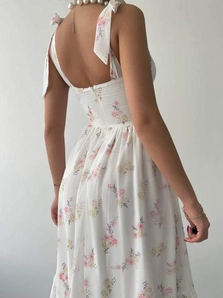 Roseta Bağlamalı Midi Elbise - 4