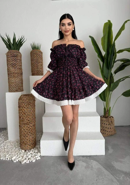 Marne Beli Lastikli Mini Elbise - 3