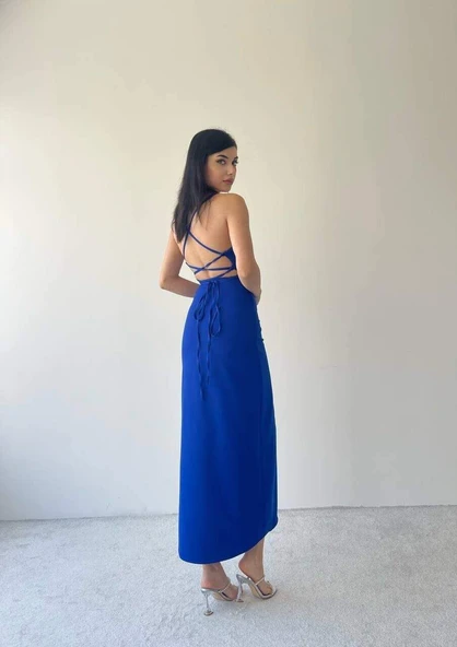 Kaitlyn Sırt Dekolteli V Yaka Yırtmaçlı Elbise - 4