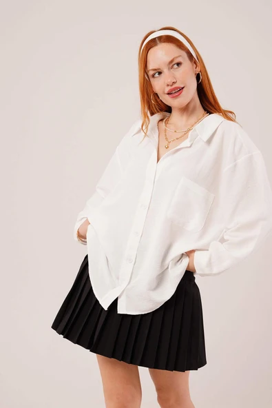 Basic Oversize Beyaz Gömlek - 4