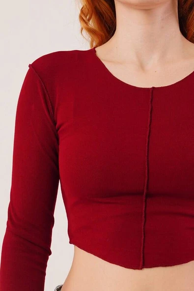 Ters Dikişli Basic Bordo Body Bluz - 4