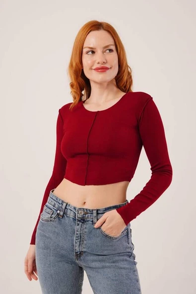Ters Dikişli Basic Bordo Body Bluz - 3