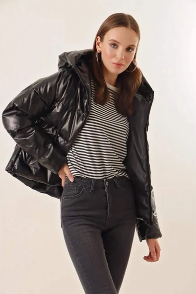 5114 Oversize Deri Mont - Siyah - 3