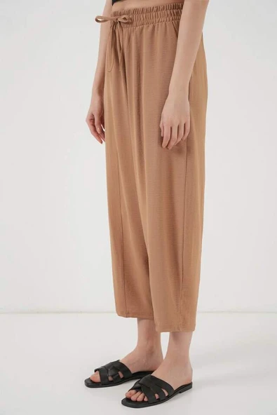 6591 Dokuma Şalvar Pantolon - Camel - 4