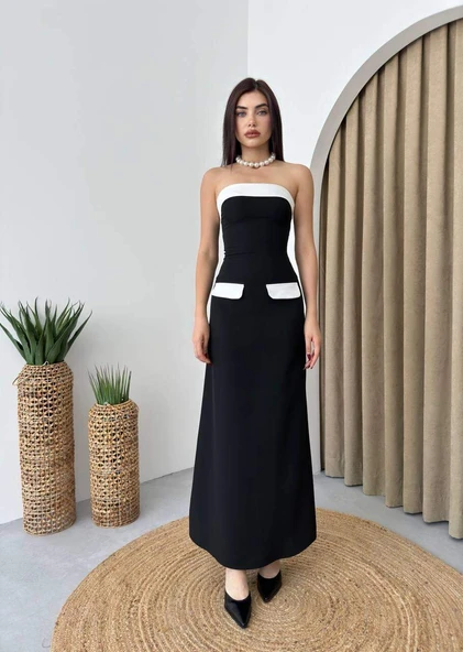 Mielle Cep Detaylı Straplez Elbise - 5