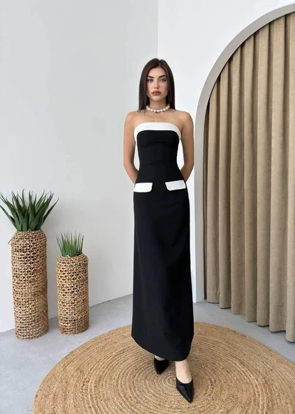 Mielle Cep Detaylı Straplez Elbise - 3