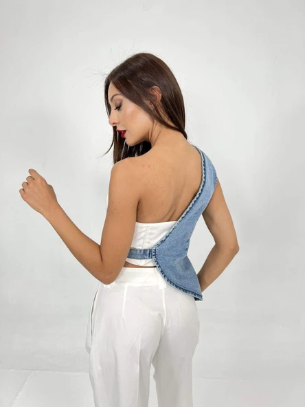 6838 ASYMMETRIC DENIM VEST-MAVİ - 5