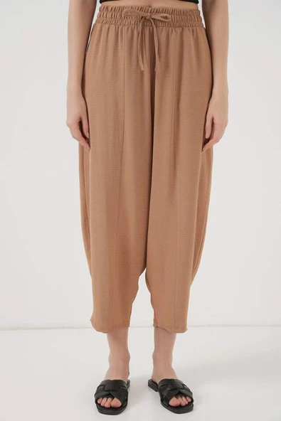 6591 Dokuma Şalvar Pantolon - Camel - 2