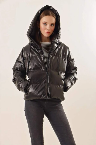 5114 Oversize Deri Mont - Siyah - 4