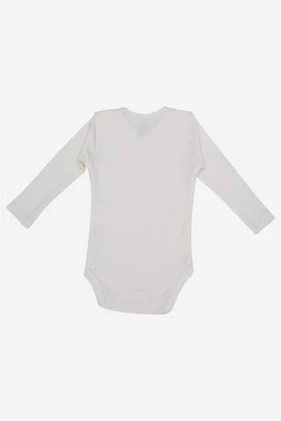 %100 Organik Pamuklu Beyaz Uzun Kollu Bebek Body 5'li Paket - 4