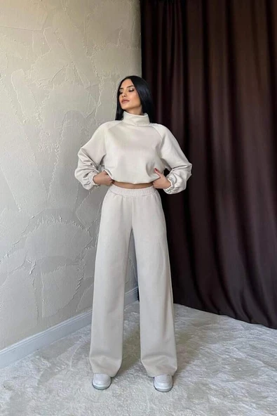 Bej Dik Yaka Eşofman Takım