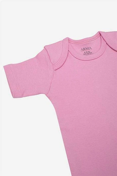 %100 Organik Pamuklu Pembe Kısa Kollu Bebek Body 5'li Paket - 3