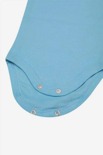 %100 Organik Pamuklu Mavi Kısa Kollu Bebek Body 5'li Paket - 4