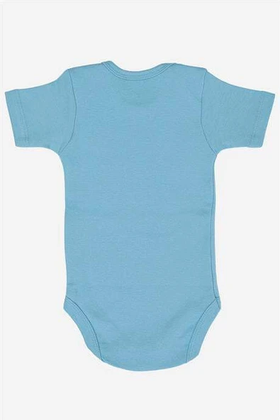 %100 Organik Pamuk 3'lü Mavi Kısa Kollu Bebek Çıtçıtlı Zıbın Body - 5