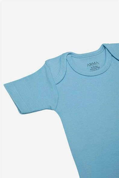 %100 Organik Pamuk 3'lü Mavi Kısa Kollu Bebek Çıtçıtlı Zıbın Body - 3