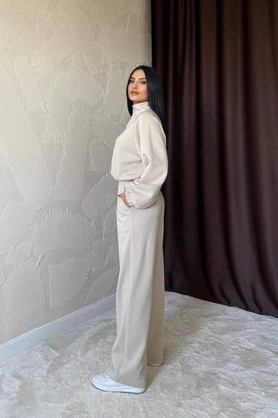 Bej Dik Yaka Eşofman Takım - 4