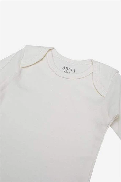 %100 Organik Pamuklu Beyaz Uzun Kollu Bebek Body 5'li Paket - 2