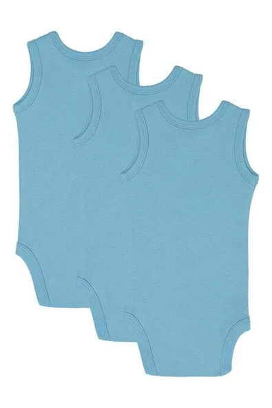 %100 Organik Pamuk 3'lü Mavi Bebek Atlet Çıtçıtlı Zıbın Body - 2