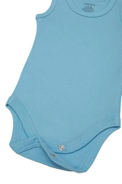 %100 Organik Pamuk 3'lü Mavi Bebek Atlet Çıtçıtlı Zıbın Body - 4