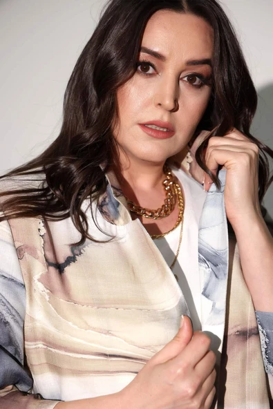 Angelino Moda Büyük Beden Batik Desen Kruvaze Yaka Gri Ceket - 4
