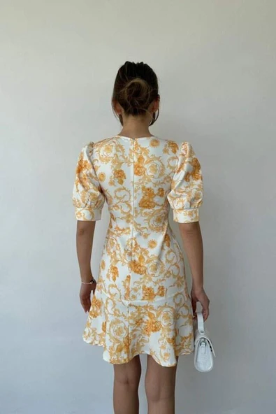 Sarı Çiçekli Elbise - 3