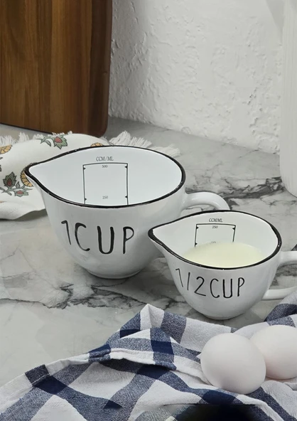 Loza 2li Ölçü Kabı Seti - Porselen Ölçüm Bardağı Takımı - 2 Parça