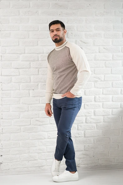 San&Fa Yarım Balıkçı Desenli Slimfit Yünlü Triko Kazak - Resim 13