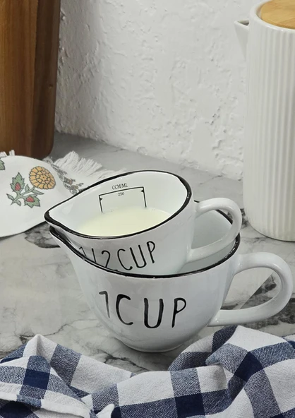 Loza 2li Ölçü Kabı Seti - Porselen Ölçüm Bardağı Takımı - 2 Parça - 2
