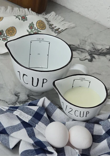 Loza 2li Ölçü Kabı Seti - Porselen Ölçüm Bardağı Takımı - 2 Parça - 5