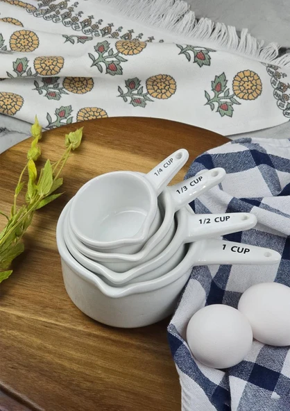 Loza Ölçü Kabı Seti - 4lü Porselen Ölçüm Kaşığı Takımı - 4 Parça