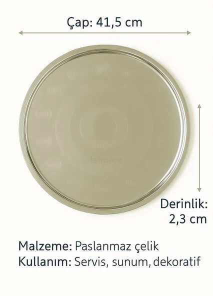Geleneksel Çelik Sini – 41,5 cm Paslanmaz Yemek Tepsisi, Çay ve Kahve Sunum No:45 - Resim 3