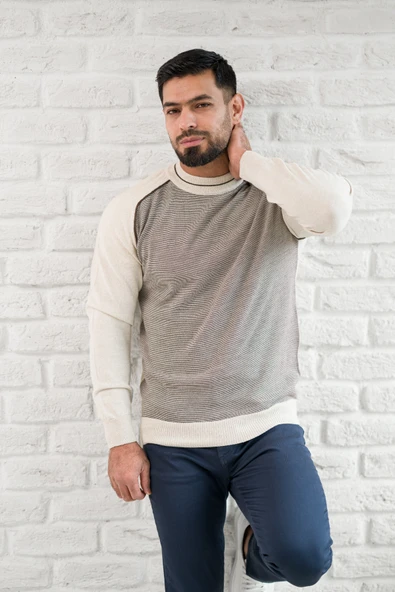 San&Fa Yarım Balıkçı Desenli Slimfit Yünlü Triko Kazak - Resim 14