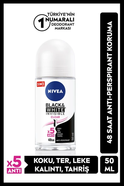Nivea Invisible Black & White Clear 50 ml 6 Adet Roll-On