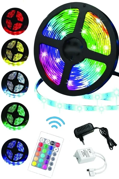 Genel Markalar Led Animasyonlu 3 Renk Tak Çalıştır Kumandalı Trafolu Rgb Şerit Işık Aydınlatma 5 Metre