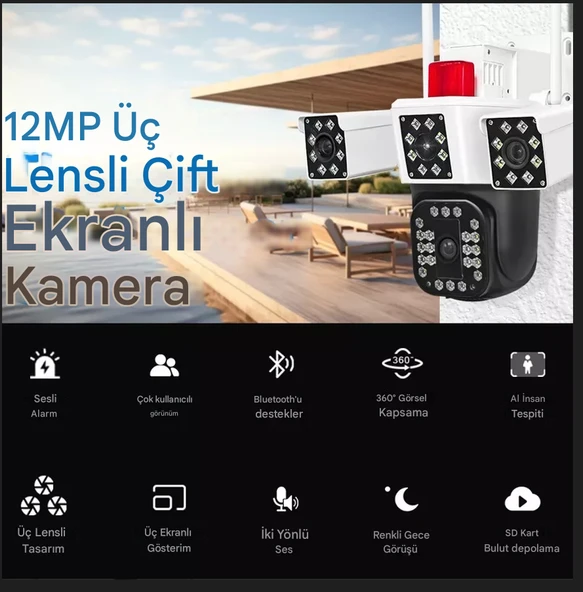 12MP 6K  10X Zoom 3 Lens WiFi Kablosuz Dış Mekan Güvenlik Koruması CCTV Video Gözetim - 6