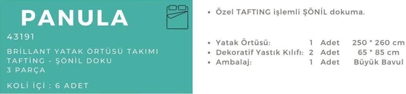 Brillant 43191 Panula Yatak Örtüsü Takımı Tafting - Şönil Doku 3 Parça - 2