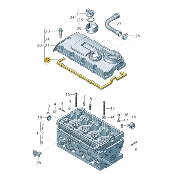 VW Golf 5 2004-2008 2.0TDi BKD Motor Külbütör Kapak Contası 03G103483 - 3