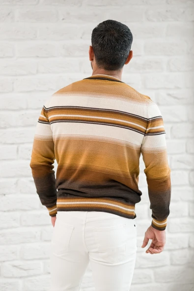 San&Fa Bisiklet Yaka Çizgili Slimfit Yünlü Triko Kazak - Resim 5