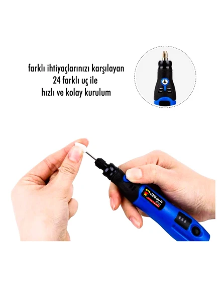 Germany Style Mini Hobi Gravür Şarjlı Taşlama Akülü 24 Parça Gravür Set - 3