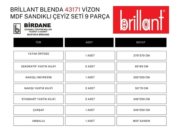 Brillant BLENDA 43171 MDF SANDIKLI ÇEYİZ SETİ 9 PARÇA - 2