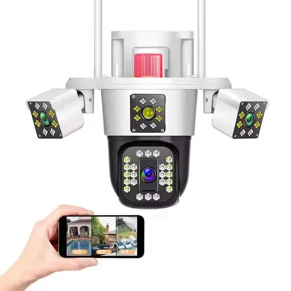 12MP 6K  10X Zoom 3 Lens WiFi Kablosuz Dış Mekan Güvenlik Koruması CCTV Video Gözetim