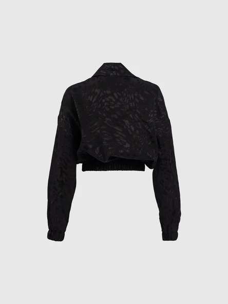 Desenli Siyah Saten Bomber Ceket - 4