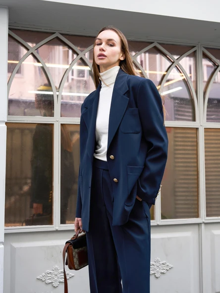 Gold Düğmeli Blazer Ceket Lacivert - 2